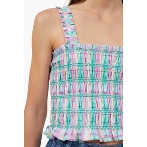 French Connection Women's Smocked Tank Size 4 Latigo Bay pastel plaid Multi